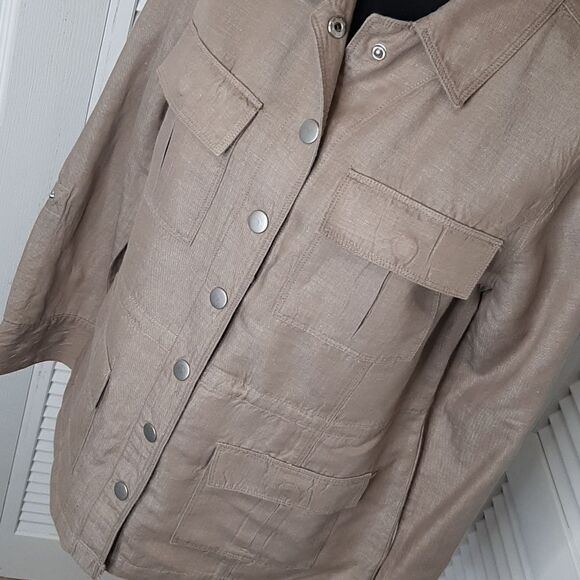 Cato Tan Clasp Button Down Shirt with  Drawstring Synch Waist - Picture 2 of 11